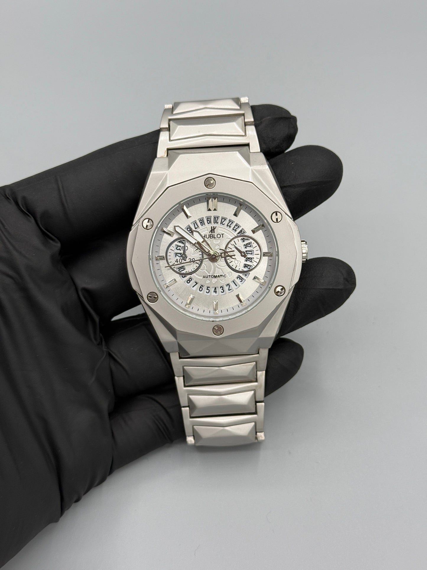 Hublot Diamond Cut Chronograph Style Stainless Steel