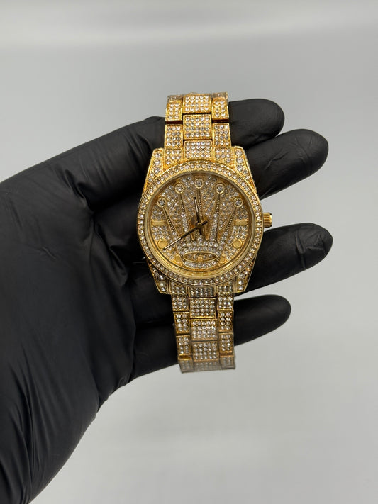 Gold Iced-Out Rolex Watch Rotating Dial