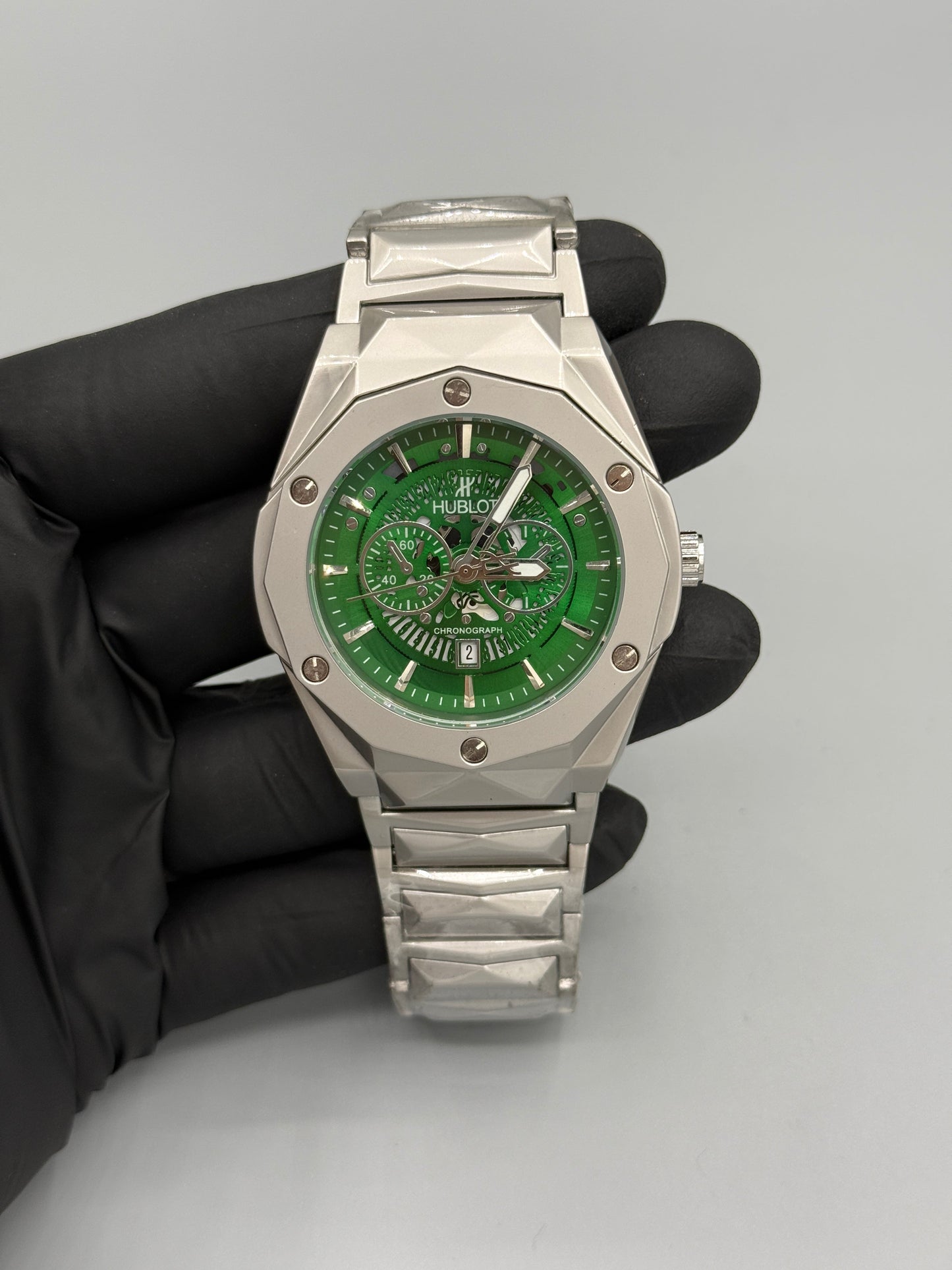 Hublot Diamond Cut Chronograph Style Stainless Steel