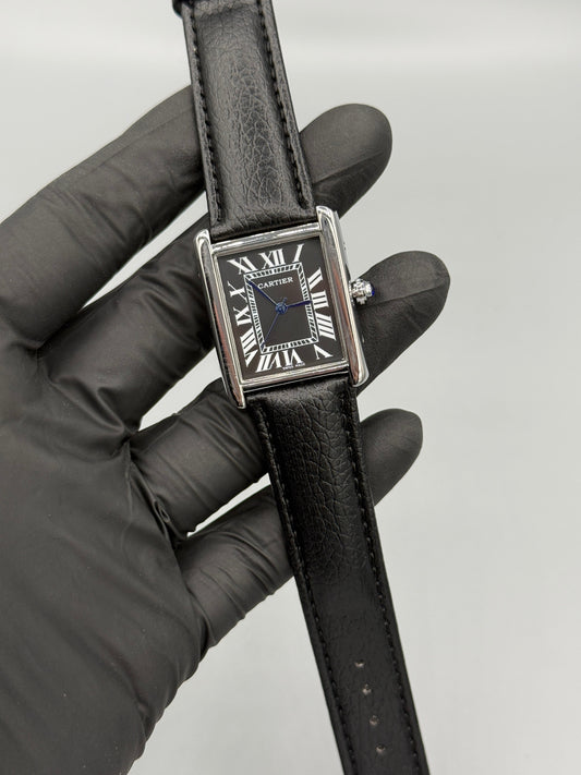 Cartier Tank Watch Roman Numerals Leather Strap