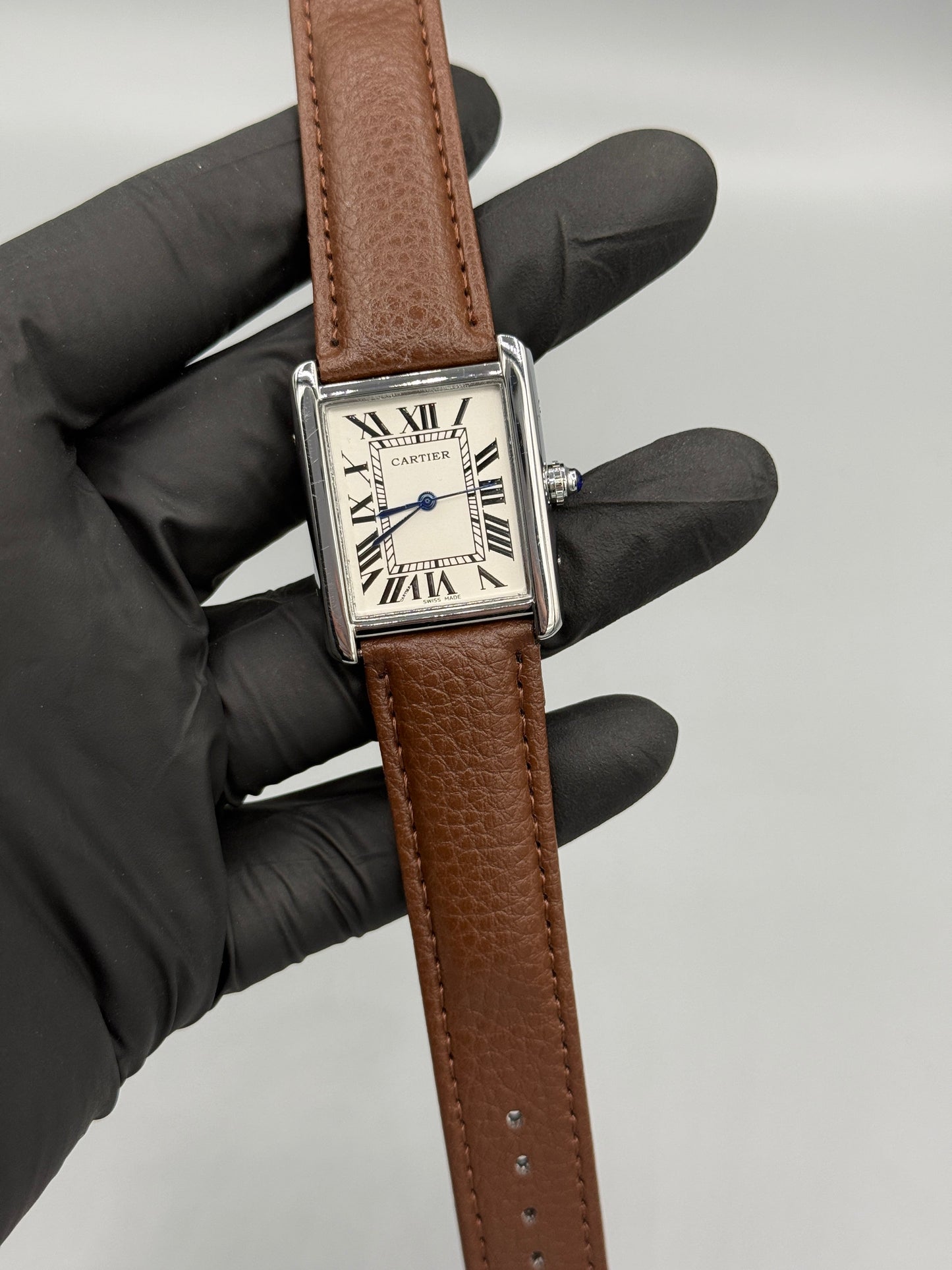 Cartier Tank Watch Roman Numerals Leather Strap