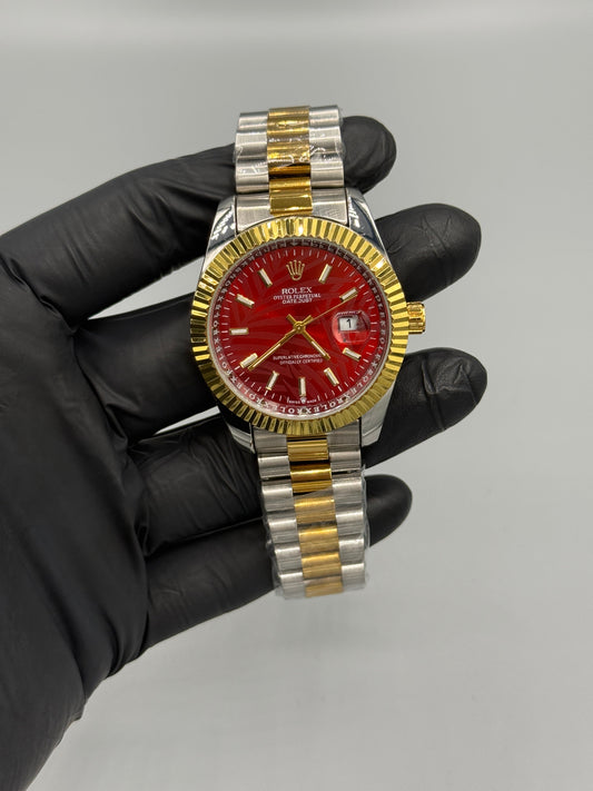 Rolex Oysters Perpetual Date Just Two Tone Red Dial