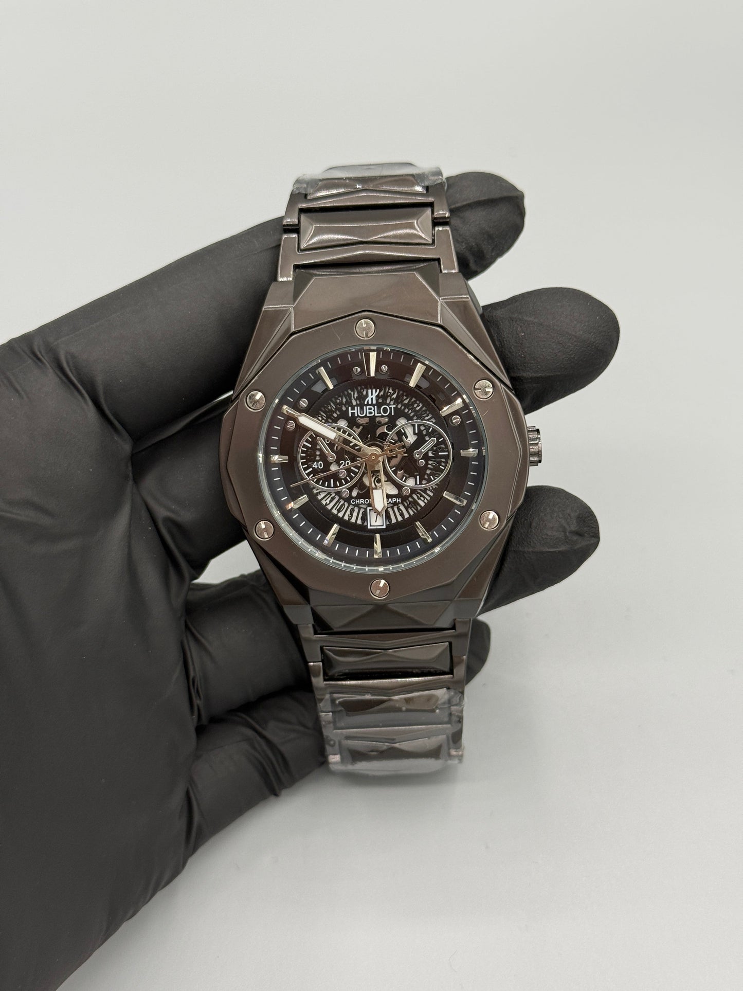 Hublot Diamond Cut Chronograph Style Stainless Steel