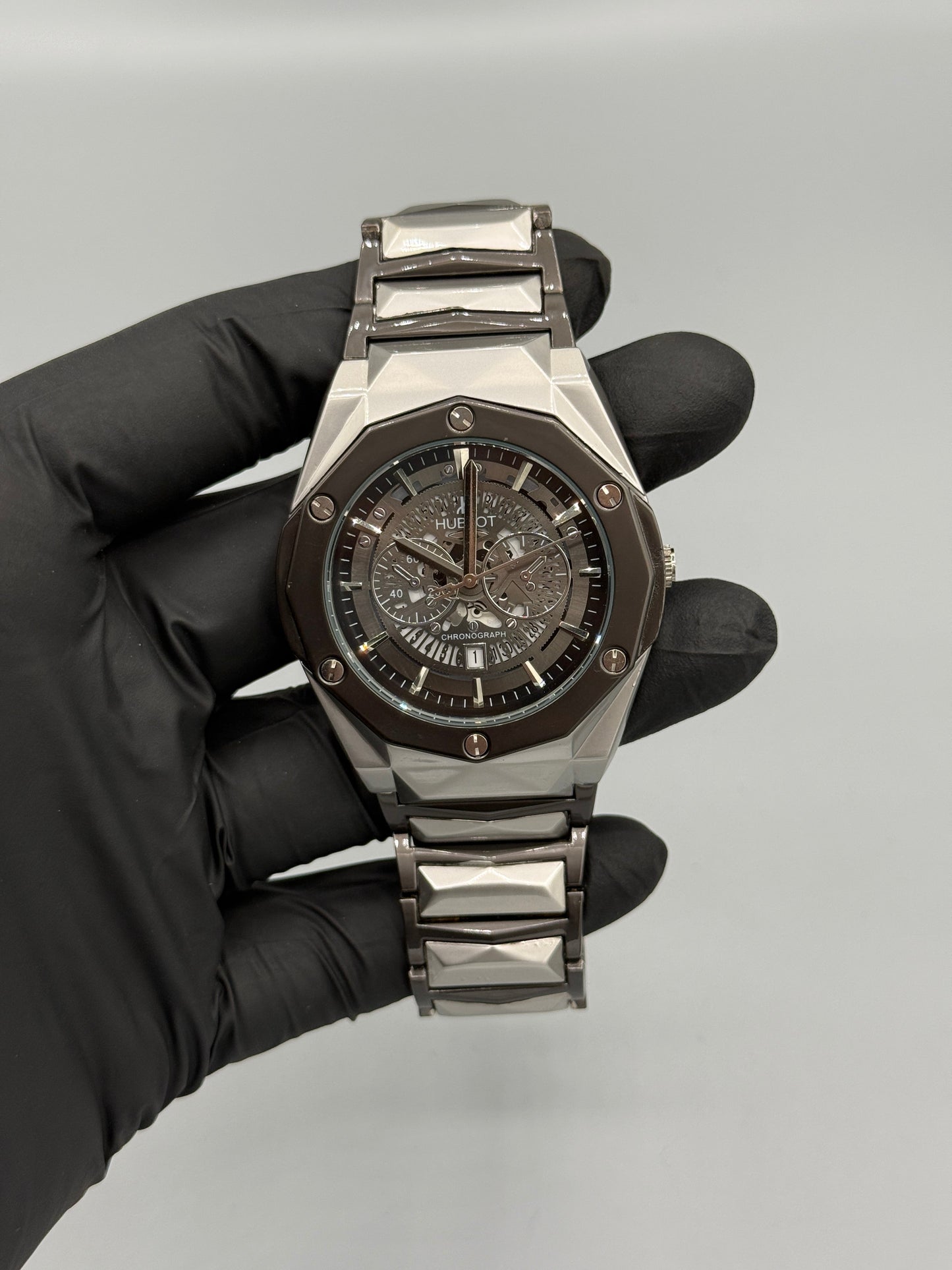 Hublot Diamond Cut Chronograph Style Stainless Steel