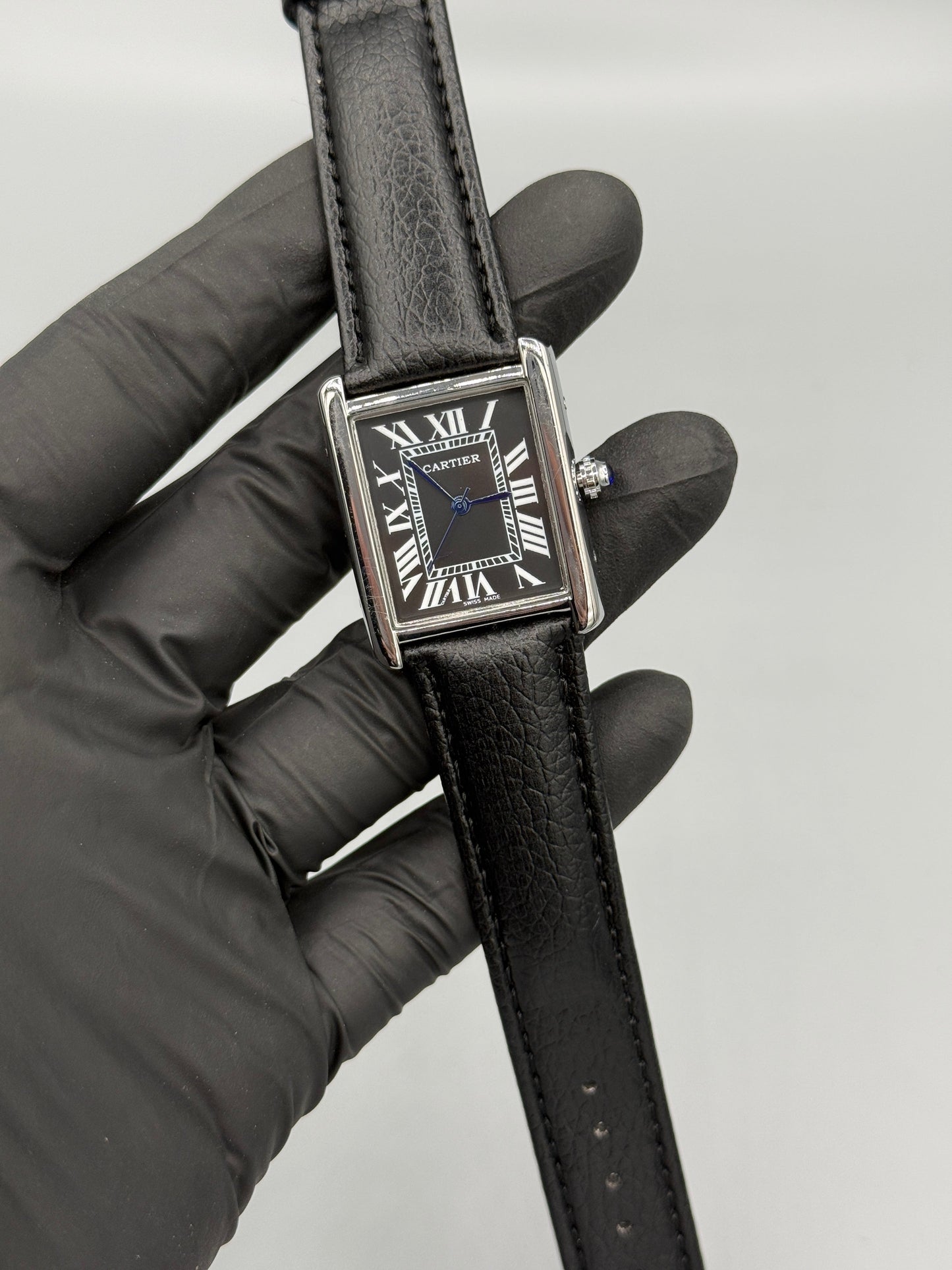Cartier Tank Watch Roman Numerals Leather Strap