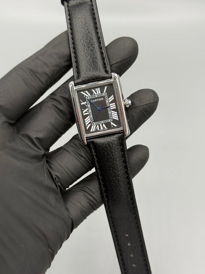 Cartier Tank Watch Roman Numerals Leather Strap